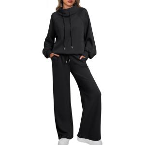 imageAUTOMET Lounge Sets for Women Sweatsuits 2 Piece Outfits 2025 Fall Drawstring Sweatshirt Wide Leg Sweatpants TracksuitBlack