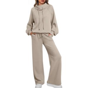 imageAUTOMET Lounge Sets for Women Sweatsuits 2 Piece Outfits 2025 Fall Drawstring Sweatshirt Wide Leg Sweatpants TracksuitCoffeegrey