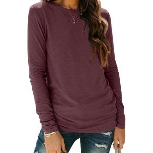 imageAUTOMET Spring Tops Womens Long Sleeve Shirts Workout Plus Size Tees Fall Outfits Clothes 202501wine Red
