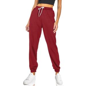 imageAUTOMET Womens Cinch Bottom Sweatpants Athletic Joggers Lounge Pants with PocketsWine Red