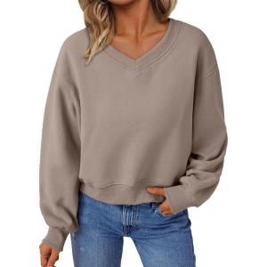 imageAUTOMET Womens Cropped Sweatshirts Pullover Fleece Crop Sweaters Fall Fashion Outfits Clothes 2025Coffee Grey
