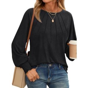 imageAUTOMET Womens Fall Fashion Long Sleeve Shirts Dressy Casual Pleated Basic Trendy Tops Winter Clothes 2025Black