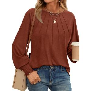 imageAUTOMET Womens Fall Fashion Long Sleeve Shirts Dressy Casual Pleated Basic Trendy Tops Winter Clothes 2025Caramel