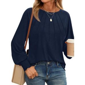 imageAUTOMET Womens Fall Fashion Long Sleeve Shirts Dressy Casual Pleated Basic Trendy Tops Winter Clothes 2025Navy