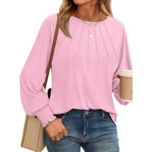 imageAUTOMET Womens Fall Fashion Long Sleeve Shirts Dressy Casual Pleated Basic Trendy Tops Winter Clothes 2025Pink