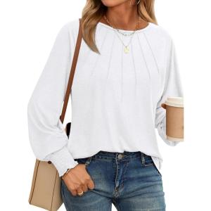 imageAUTOMET Womens Fall Fashion Long Sleeve Shirts Dressy Casual Pleated Basic Trendy Tops Winter Clothes 2025White