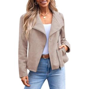 imageAUTOMET Womens Faux Leather Jackets Suede Fall Fashion 2025 Outfits Winter Clothes Open Front Cropped Coat OutwearApricot