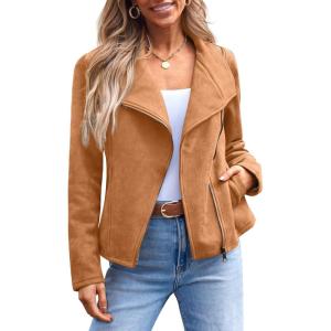 imageAUTOMET Womens Faux Leather Jackets Suede Fall Fashion 2025 Outfits Winter Clothes Open Front Cropped Coat OutwearBrown