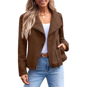 imageAUTOMET Womens Faux Leather Jackets Suede Fall Fashion 2025 Outfits Winter Clothes Open Front Cropped Coat OutwearCamel