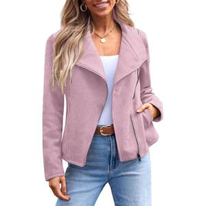 imageAUTOMET Womens Faux Leather Jackets Suede Fall Fashion 2025 Outfits Winter Clothes Open Front Cropped Coat OutwearDarkpink