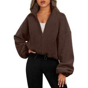 imageAUTOMET Womens Fleece Jackets Zip Up Oversized Sweatshirts Winter Clothes Long Sleeve Crop Sherpa Fall Outfits FashionBrown