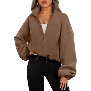 imageAUTOMET Womens Fleece Jackets Zip Up Oversized Sweatshirts Winter Clothes Long Sleeve Crop Sherpa Fall Outfits FashionCoffee
