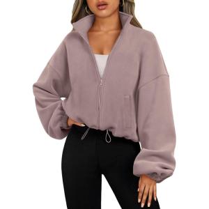 imageAUTOMET Womens Fleece Jackets Zip Up Oversized Sweatshirts Winter Clothes Long Sleeve Crop Sherpa Fall Outfits FashionCoffeegrey