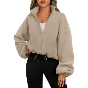 imageAUTOMET Womens Fleece Jackets Zip Up Oversized Sweatshirts Winter Clothes Long Sleeve Crop Sherpa Fall Outfits FashionKhaki