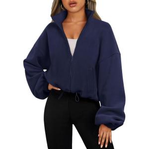 imageAUTOMET Womens Fleece Jackets Zip Up Oversized Sweatshirts Winter Clothes Long Sleeve Crop Sherpa Fall Outfits FashionNavy