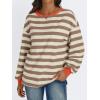 imageAUTOMET Oversized Tshirts for Women Striped Long Sleeve Cotton Trendy Tops 2024 Loose Fit Tee Shirt Crewneck Fall Outfit StripedKhaki M