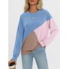imageAUTOMET Womens Color Block Long Sleeve Top Crewneck Shirt 2025Blue Pink Nutmeg
