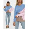 imageAUTOMET Womens Color Block Long Sleeve Top Crewneck Shirt 2025Blue Pink Nutmeg