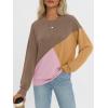 imageAUTOMET Womens Color Block Long Sleeve Top Crewneck Shirt 2025Nutmeg Khaki Lightpink