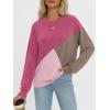 imageAUTOMET Womens Color Block Long Sleeve Top Crewneck Shirt 2025Rose Nutmeg Lightpink
