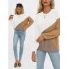 imageAUTOMET Womens Color Block Long Sleeve Top Crewneck Shirt 2025White Khaki Nutmeg