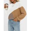 imageAUTOMET Womens Color Block Long Sleeve Top Crewneck Shirt 2025White Khaki Nutmeg