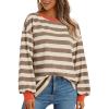 imageAUTOMET Oversized Tshirts for Women Striped Long Sleeve Cotton Trendy Tops 2024 Loose Fit Tee Shirt Crewneck Fall Outfit StripedKhaki M