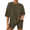 imageAUTOMET Womens 2 Piece Sets Summer Outfits 2025 Two Piece Lounge Set Matching Clothing Oversized Tshirts Biker Short FashionArmygreen