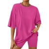 imageAUTOMET Womens 2 Piece Sets Summer Outfits 2025 Two Piece Lounge Set Matching Clothing Oversized Tshirts Biker Short FashionDeeppink