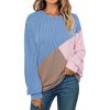 imageAUTOMET Womens Color Block Long Sleeve Top Crewneck Shirt 2025Blue Pink Nutmeg