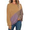 imageAUTOMET Womens Color Block Long Sleeve Top Crewneck Shirt 2025Khaki Nutmeg Greypurple