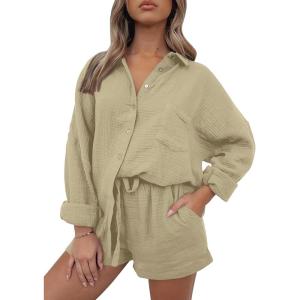 imageAUTOMET 2 Piece Sets For Women Lounge Wear Matching Two Piece Pajama Fashion Oversized Shirts And Shorts Spring Outfit 202501apricot