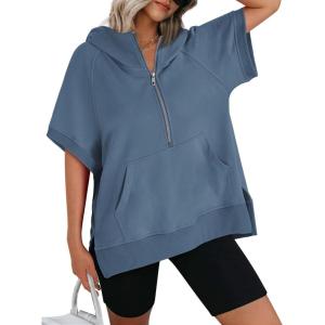 imageAUTOMET Oversized Hoodies for Women Short Sleeve Half zip Sweatshirt Fleece Loose Fit Pullover 2025 Fall Fashion OutfitsDusty Blue