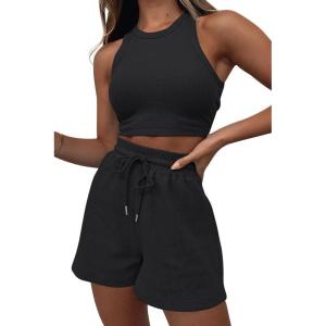 imageAUTOMET Womens 2 Piece Shorts Lounge Sets Two Piece Summer Workout Outfits Beach Vacation Trendy 2025 ClothesBlack