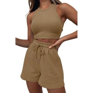 imageAUTOMET Womens 2 Piece Shorts Lounge Sets Two Piece Summer Workout Outfits Beach Vacation Trendy 2025 ClothesBrown