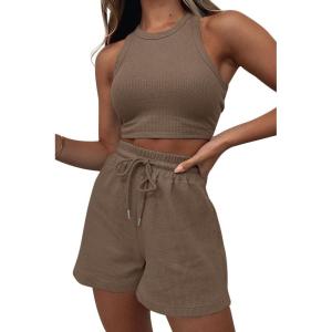 imageAUTOMET Womens 2 Piece Shorts Lounge Sets Two Piece Summer Workout Outfits Beach Vacation Trendy 2025 ClothesCoffee