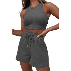imageAUTOMET Womens 2 Piece Shorts Lounge Sets Two Piece Summer Workout Outfits Beach Vacation Trendy 2025 ClothesGrey