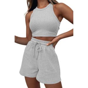 imageAUTOMET Womens 2 Piece Shorts Lounge Sets Two Piece Summer Workout Outfits Beach Vacation Trendy 2025 ClothesLightgrey