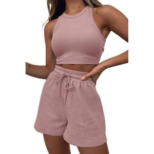 imageAUTOMET Womens 2 Piece Shorts Lounge Sets Two Piece Summer Workout Outfits Beach Vacation Trendy 2025 ClothesPink