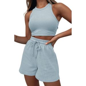 imageAUTOMET Womens 2 Piece Shorts Lounge Sets Two Piece Summer Workout Outfits Beach Vacation Trendy 2025 ClothesSkyblue