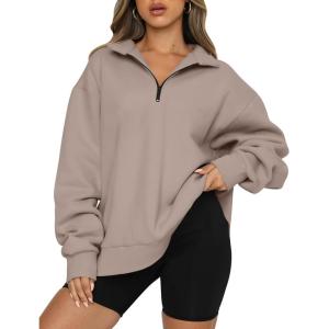 imageAUTOMET Womens Half Zip Oversized Sweatshirts Quarter Pullover Hoodies Long Sleeve Sweaters Fall Outfits Winter ClothesCoffeegrey