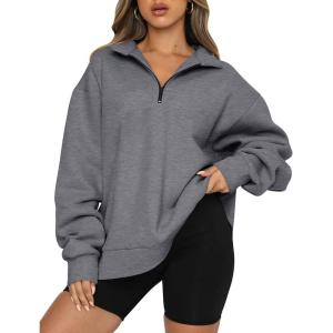 imageAUTOMET Womens Half Zip Oversized Sweatshirts Quarter Pullover Hoodies Long Sleeve Sweaters Fall Outfits Winter ClothesDarkgrey