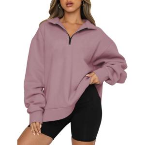 imageAUTOMET Womens Half Zip Oversized Sweatshirts Quarter Pullover Hoodies Long Sleeve Sweaters Fall Outfits Winter ClothesDarkpink