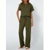 imageAUTOMET Womens Mock Neck 2 Piece Lounge Set Matching Summer Loose Fit Wide Leg Pants SetArmygreen