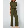 imageAUTOMET Womens Mock Neck 2 Piece Lounge Set Matching Summer Loose Fit Wide Leg Pants SetArmygreen