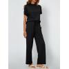 imageAUTOMET Womens Mock Neck 2 Piece Lounge Set Matching Summer Loose Fit Wide Leg Pants SetBlack
