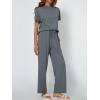imageAUTOMET Womens Mock Neck 2 Piece Lounge Set Matching Summer Loose Fit Wide Leg Pants SetBlue Grey