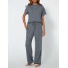 imageAUTOMET Womens Mock Neck 2 Piece Lounge Set Matching Summer Loose Fit Wide Leg Pants SetBlue Grey