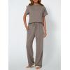 imageAUTOMET Womens Mock Neck 2 Piece Lounge Set Matching Summer Loose Fit Wide Leg Pants SetHeather Mocha