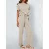 imageAUTOMET Womens Mock Neck 2 Piece Lounge Set Matching Summer Loose Fit Wide Leg Pants SetKhaki
